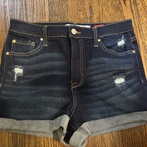 Dark Blue Distressed Denim Shorts